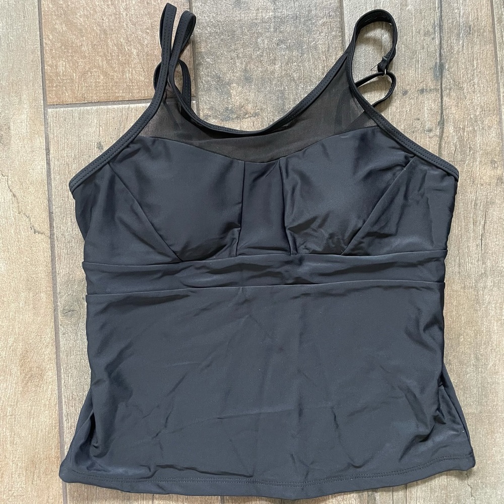 NWT Mesh Detail Black Tankini Bikini Top